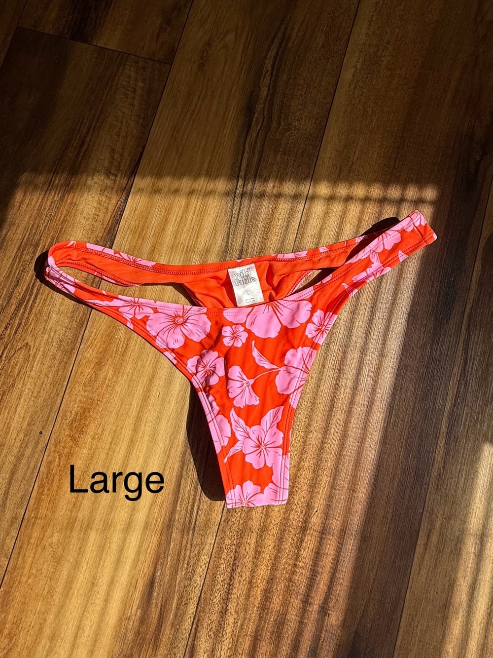 Women’s Floral Bikini Bottom - Pink Floral on Orange